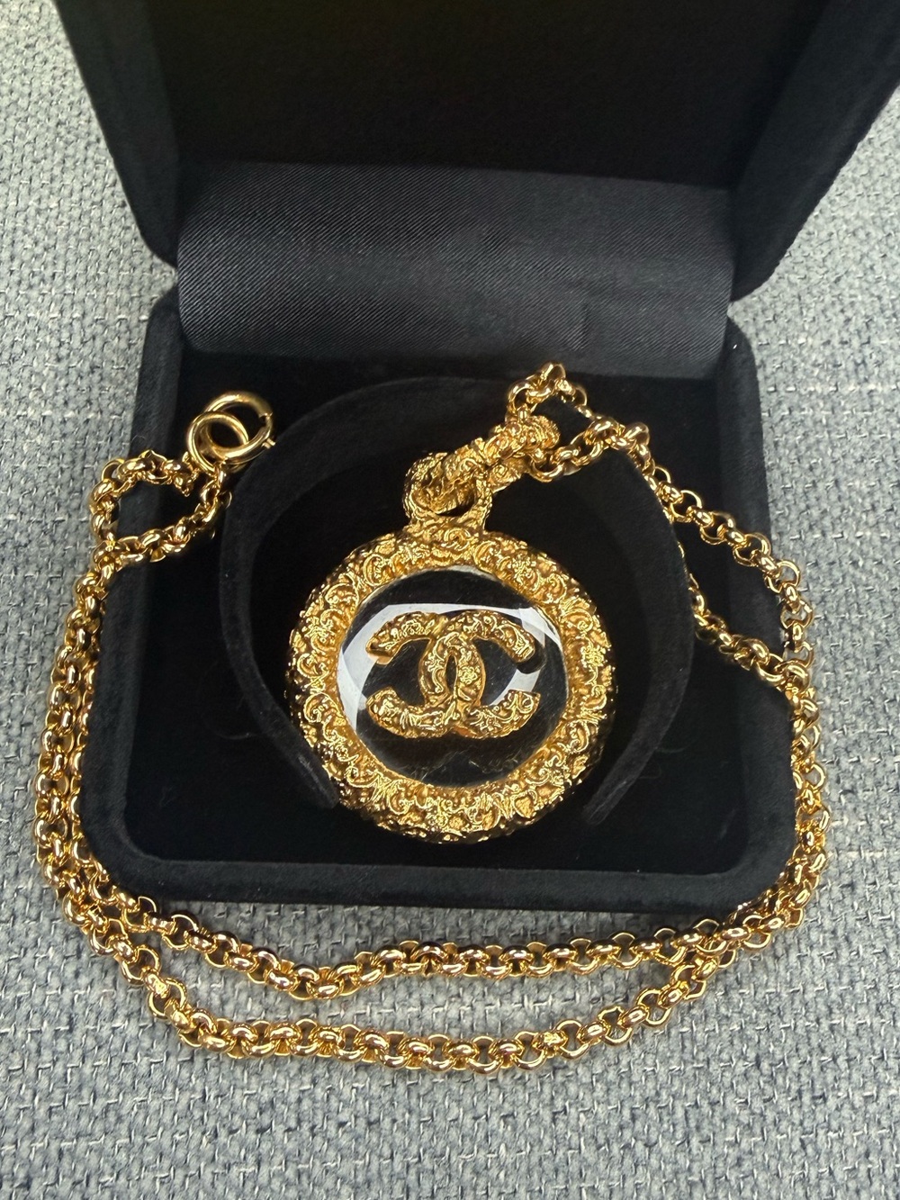 CHANEL CC lava glass pendant necklace vintage